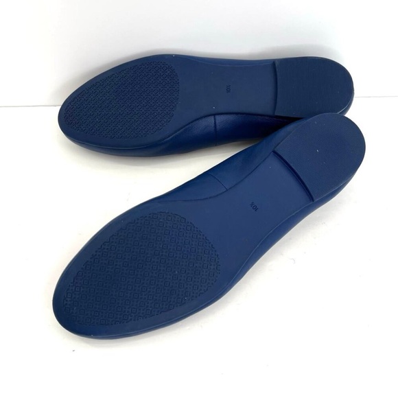Tory Burch Women’s Benton blue leather ballet flats oversized golden logo - Picture 7 of 8